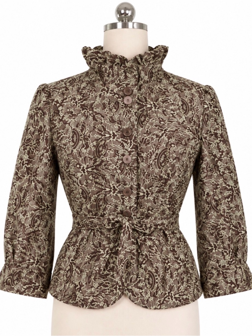 Victorian Paisley Ruffle-Neck Button Front Women's Shirt